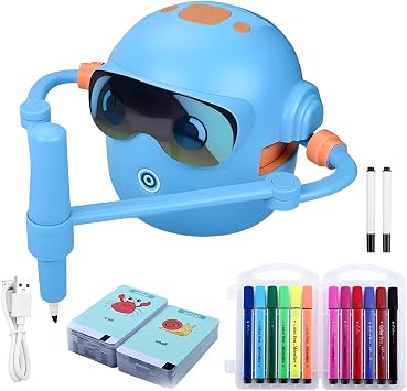 Drawing Robot, Interactive Learning Toys with 150 Learning Cards & 17 Colorful Pens, Voice Interactive Educational Smart Art Painting Machine, for Kids Boys Girls Birthday Party Traveling