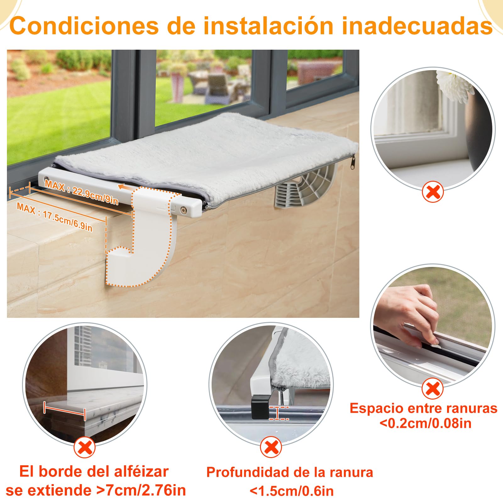 GUUSII HOME Hamaca Cama Gato Ventana Ajustable Amaca Colgante con Ventosa para Gatos de Interior Soporta hasta Fácil de Montar y Mover Durable Sin Taladro Sin Succión（S