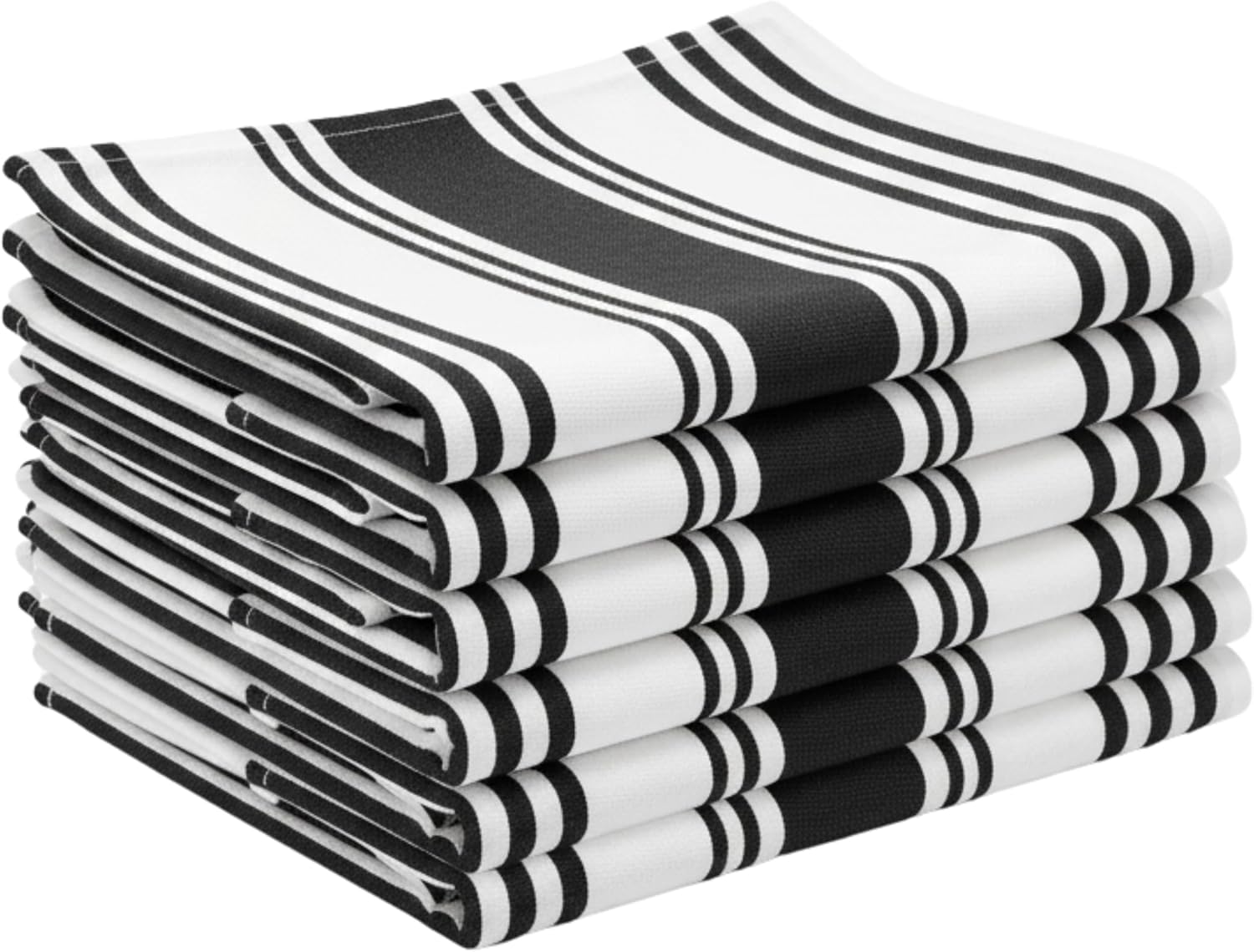 LITO LINEN AND TOWEL Cotton Kitchen Towels – Striped Dish Cloths for Drying, Cleaning & Cooking – Super Absorbent, Durable, Multipurpose Black, 18"x28" - Pack of 6