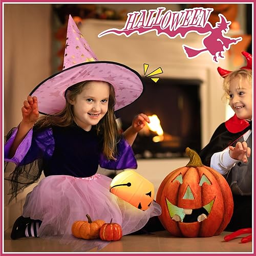 Miniatura 5 de Panitay Disfraz de bruja de Halloween para niñas pequeñas, incluye sombrero tutú rosa escoba y calcetines
