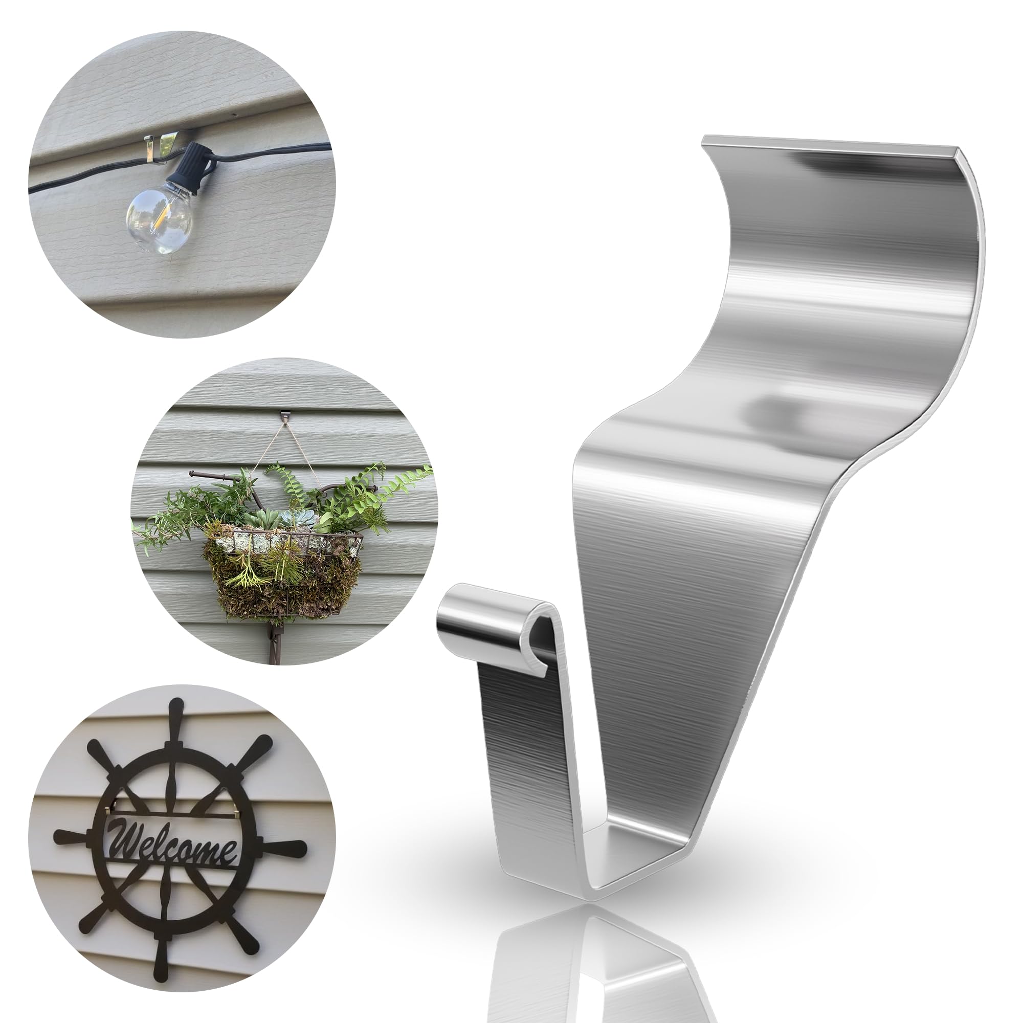 HUXOR 10 Pack Vinyl Siding Hooks for Hanging Outdoor, Heavy Duty Stainless Steel Siding Hooks, No Hole Vinyl Siding Hangers for Hanging Outdoor String Light, Plant, Wreath