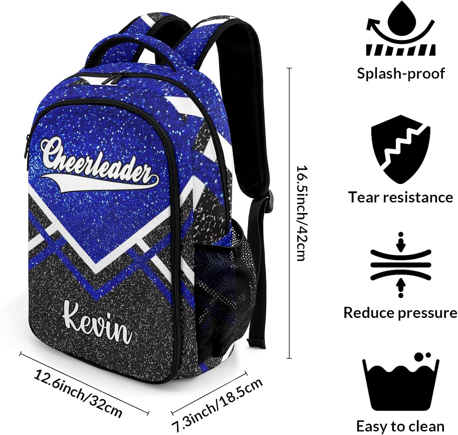 Bling Print Blue Cheerleader Cheer Backpack Personalized with Name for Men Women Shoulder Bag Laptop Bag Bookbag - Image 7