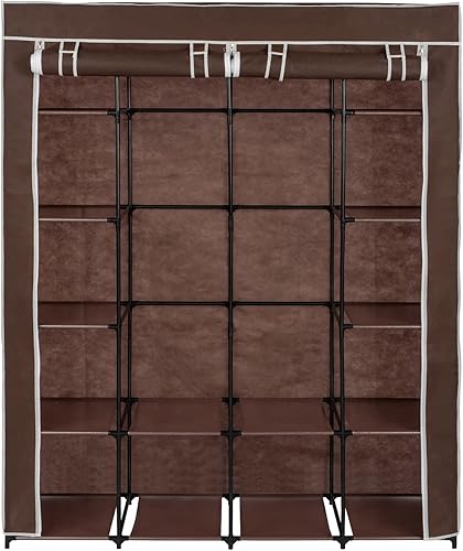 Vista 42 de 67" Portable Wardrobe Closet, Wardrobe Closet for Hanging Clothes with 2 Hanging Rods, 12 Clothes Storage Organizer Shelves, Non-Woven Fabric Grey