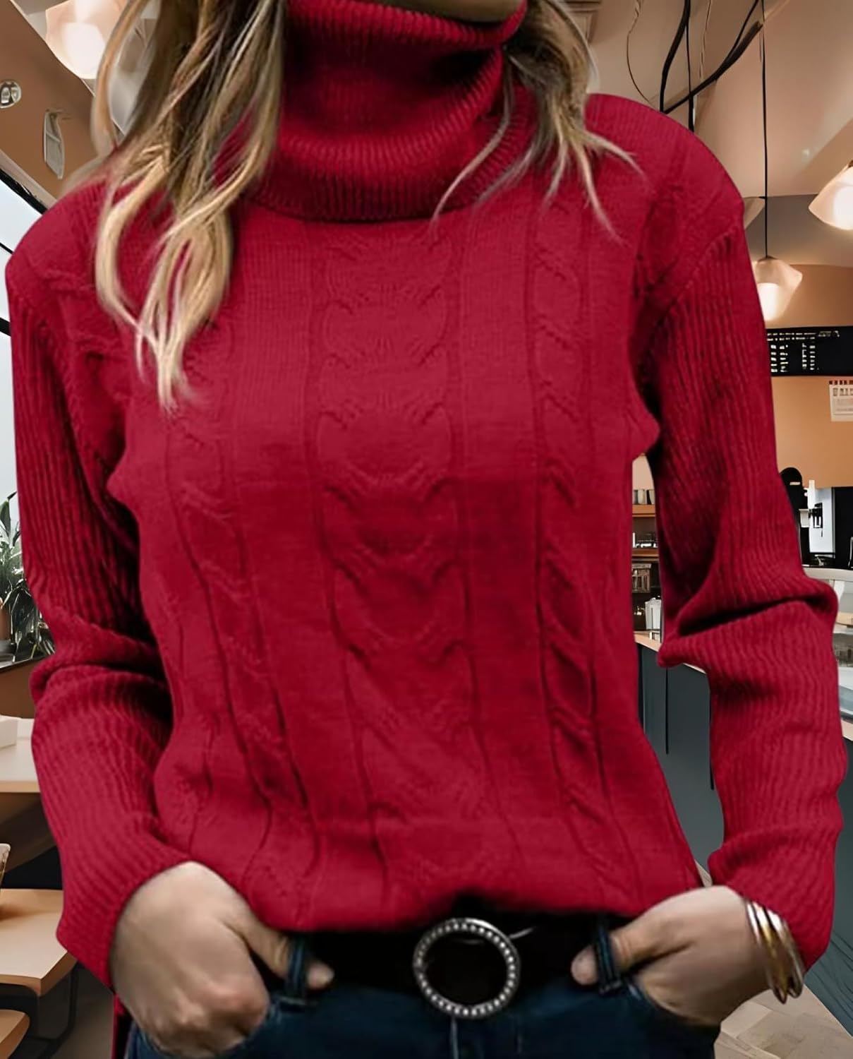 Women's Retro High Neck Pullover Sweater Long Sleeve Casual Warm Top for Vacation and Daily Wear - Image 4