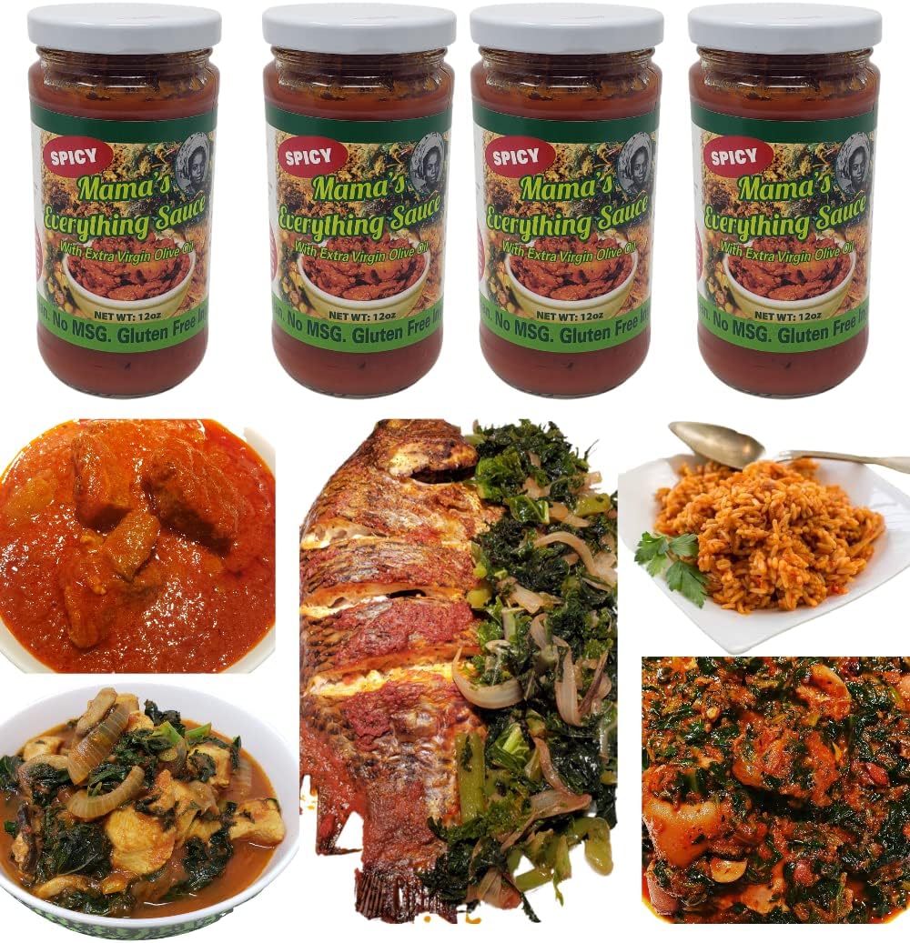 Mama's Everything Sauce | Nigerian Stew Sauce | Pasta Sauce | Pizza Sauce | Soup Base | Low Sodium | Veg | GF Pack of 4