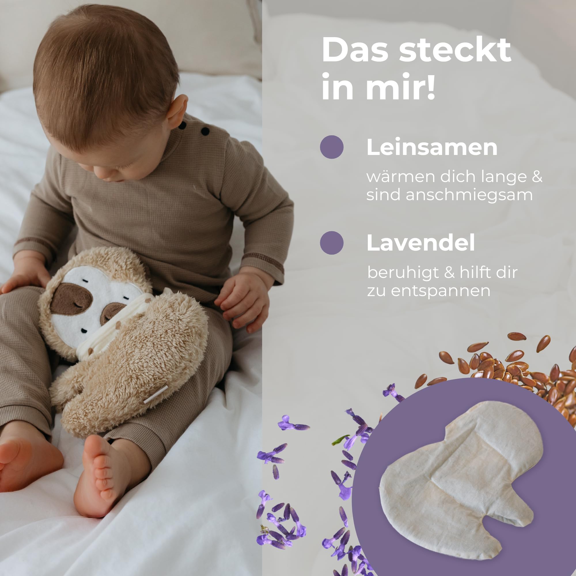 BJORKI Coussin chauffant pour bébé et enfant - Coussin chauffant avec garnissage en graines de lin pour le micro-ondes - Parfait comme doudou et coussin apaisant pour la chaleur et le bien-être