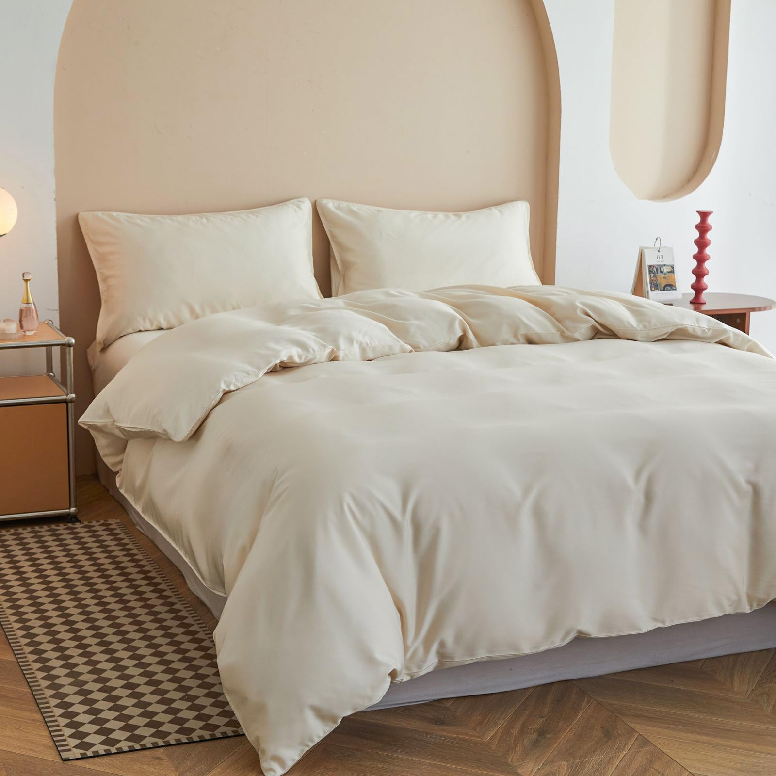 Simple&Opulence Funda nórdica de Fibra de bambú, Funda nórdica Suave como la Seda, Juego de Cama Fresco para el Verano, cómodo para la Piel y el Pelo, 230×220cm, Beige