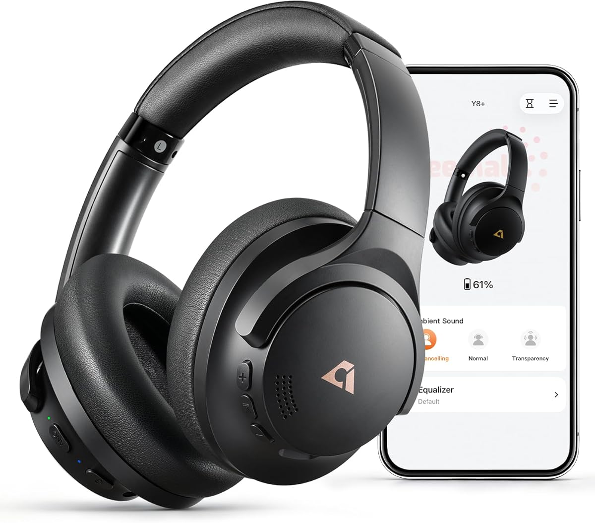 1Mii Y8+ Noise Cancelling Headphones Bluetooth, Wireless LDAC Hi-Res Audio, Custom EQ via App, 75H Playtime, Comfort Fit, Over Ear Headphones Foldable for Airplane Travel Home Office Black : Electronics