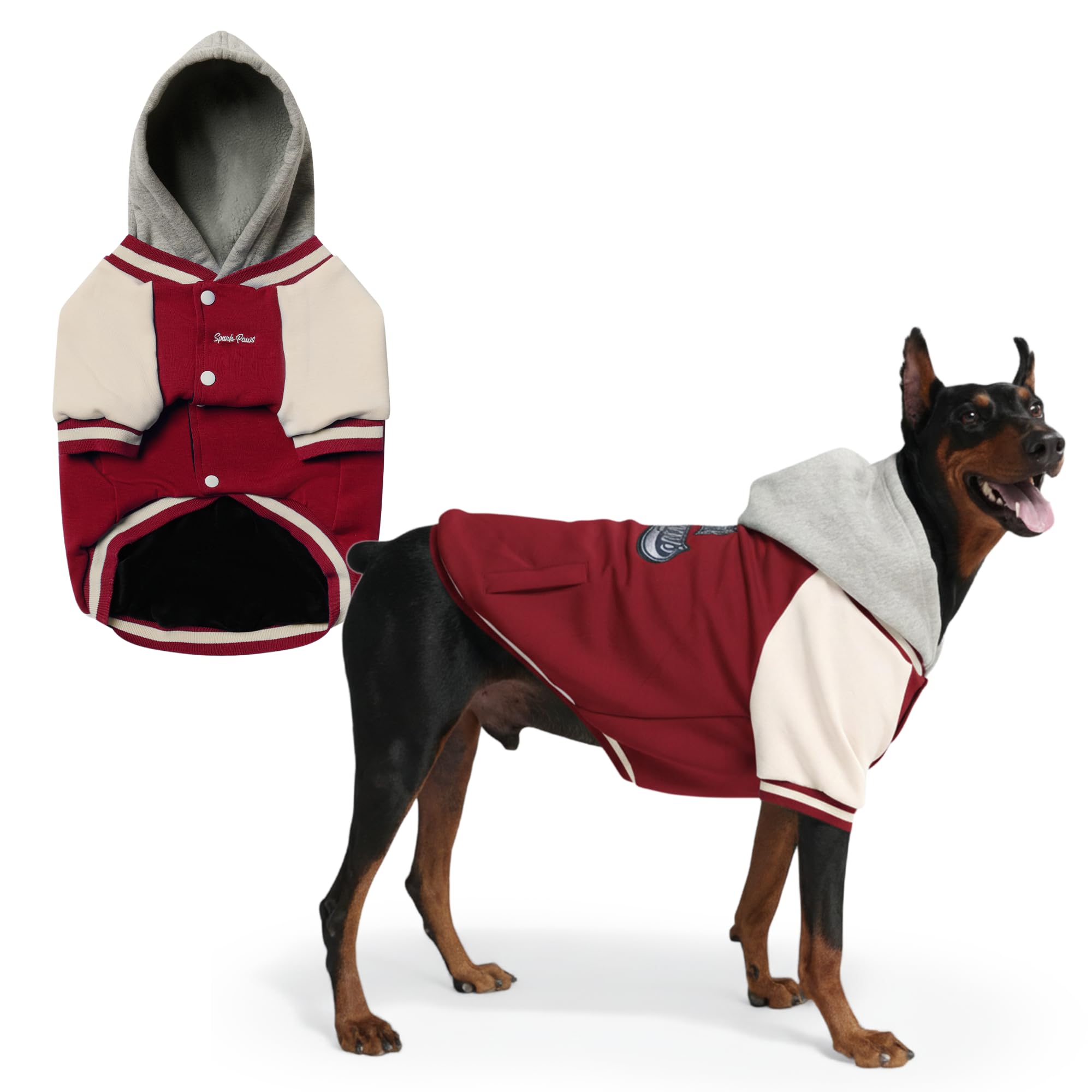 Spark Paws Varsity Dog Jacket - Dog Hoodie Winter Coat for Small Large Dogs