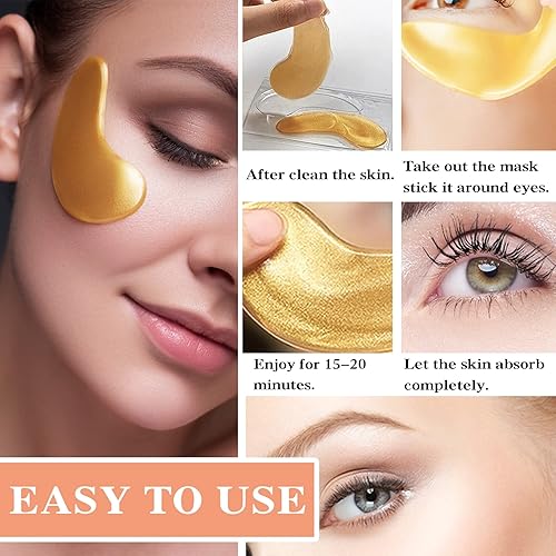 Miniatura 6 de Máscara para debajo de los ojos, 60 unidades, parches dorados para ojeras e hinchazón, reduce las bolsas debajo de los ojos y suaviza las arrugas