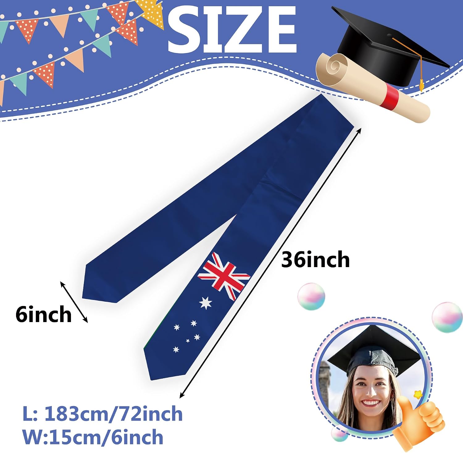 Flag Graduation Stole Sash, Flag Graduation Shawl Sash Stole Wraps Scarf For International Study Pride Women Men (Australia)