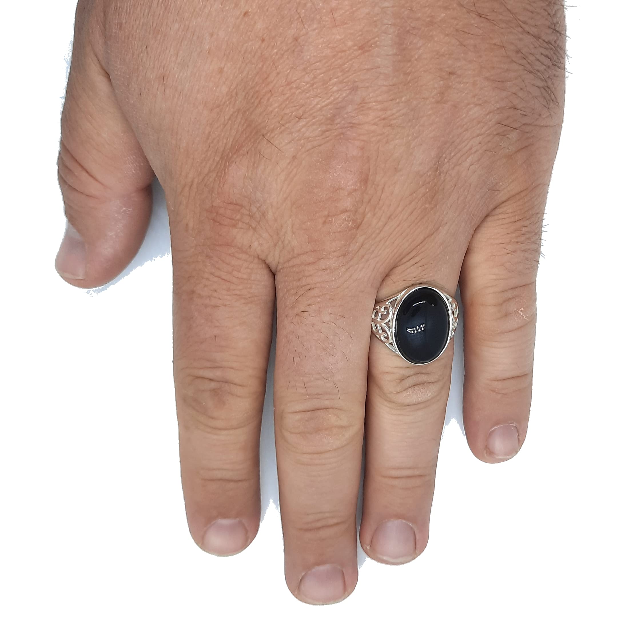 Anillo de Plata Esterlina Hecho a Mano Con Ónix Negro Genuino Sólido Estampado 925