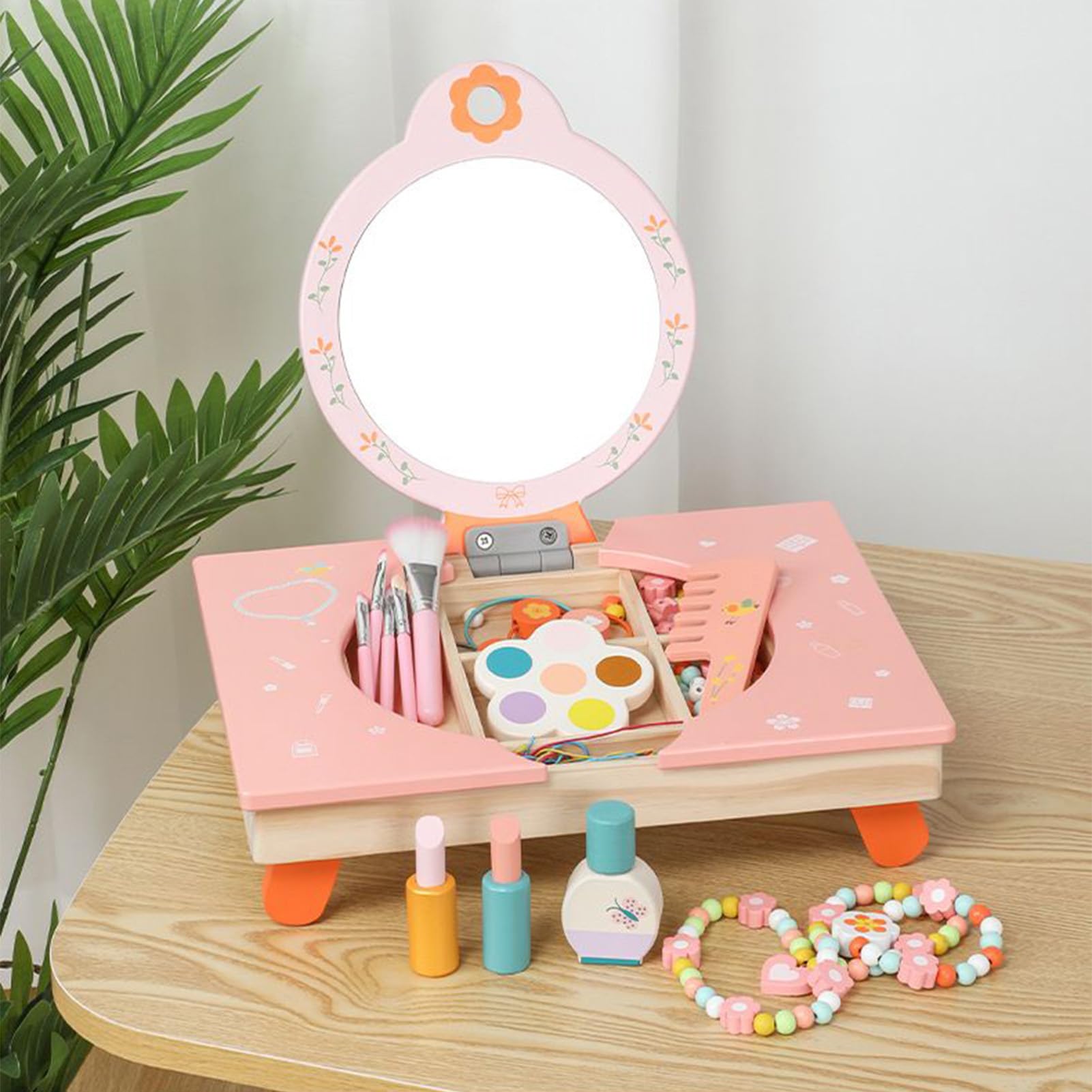Vanity Da Per Bambini Toeletta Legno con Specchio | Tavolo Pieghevole con Pettine e Cosmetici di Ruolo Per Compleanno Natale Salone Studio Casa Camera Dei Bambini