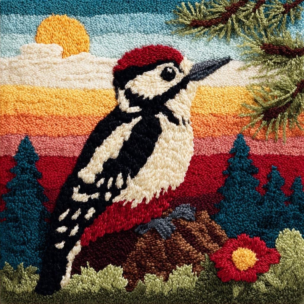 Henypt Latch Hook Cushion Kits 17X17inch, Scenery and Birds