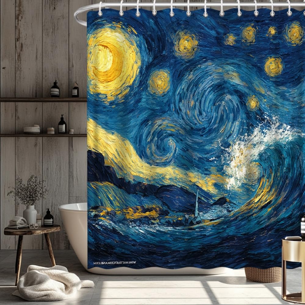 SPXLUCAU 1pc Extra Long Van Gogh Starry Night Shower Curtain- Extra Long Bathroom Drapes, Bathtub Curtain for Modern Bathrooms(100x200cm/39x79in(WxH)