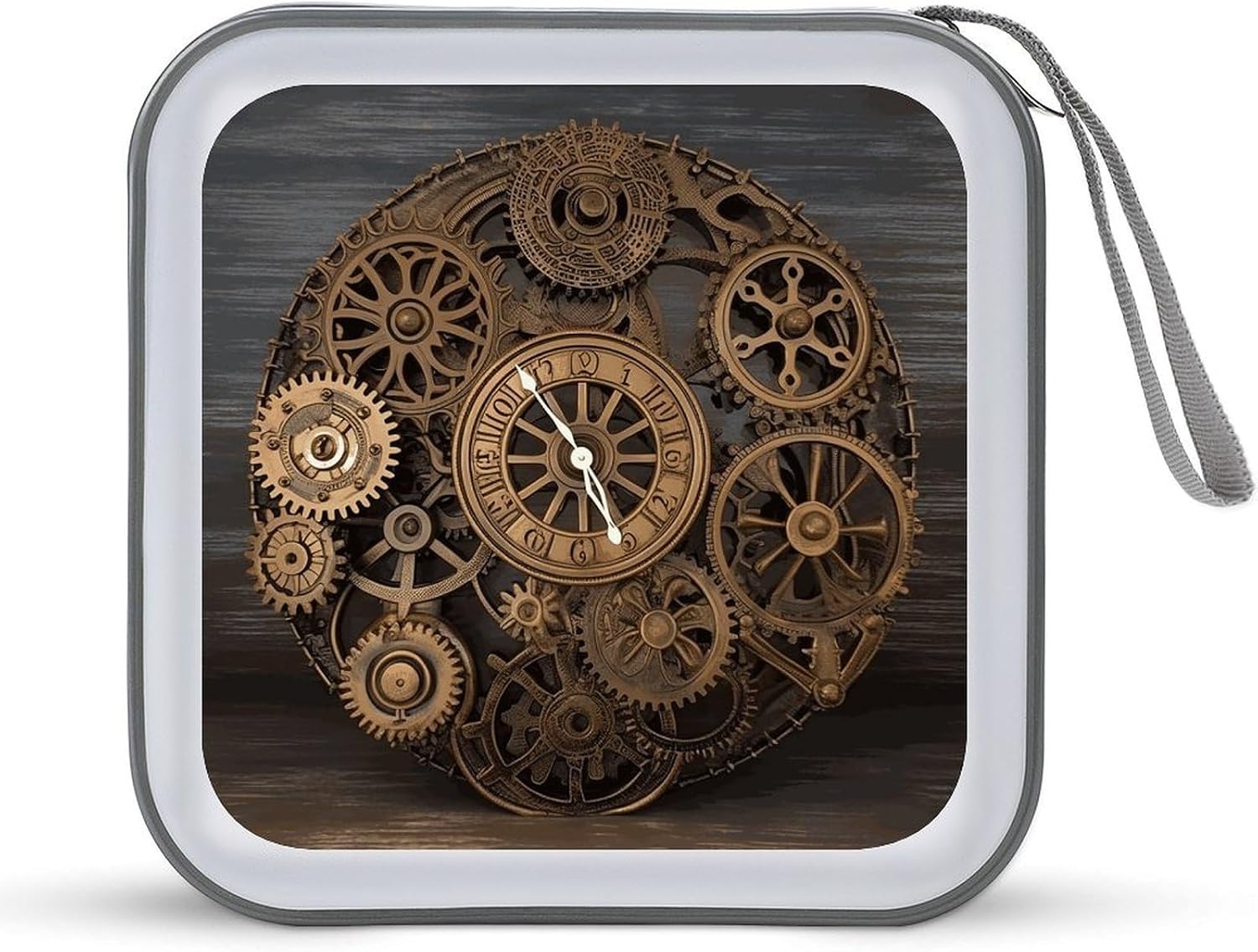 Steampunk Gears Clock CD Case 40 Capacity Premium DVD Cases with Zipper DVD Collection Storage Bag Hard Plastic CD Holder Protective Disc Storage Organizer for Car Travel Home