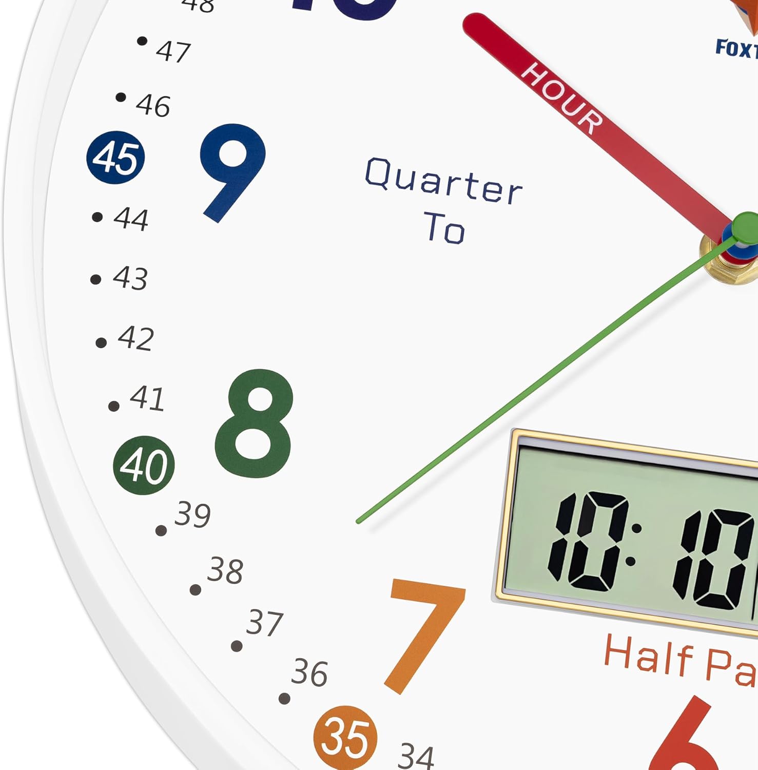 Foxtop Digital and Analog Learning Clock for Kids - Telling Time Teaching Clock 12 Inch Silent Non-Ticking Battery Operated Kids Wall Clock for Kids Room Playroom Nursery Classroom School (White)