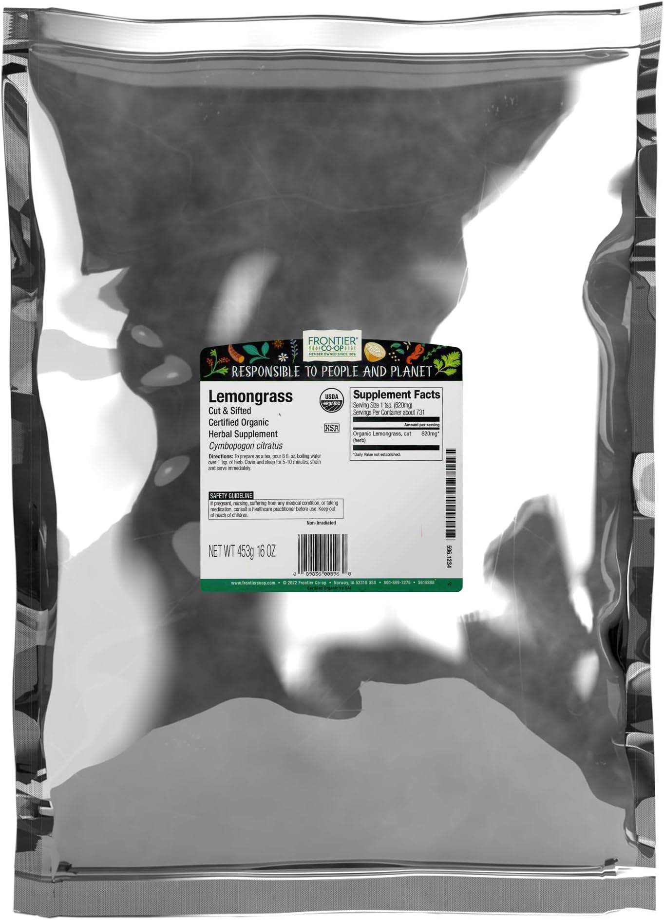 Organic Dried Lemongrass, Cut and Sifted, Bulk Bag - 100% Pure, Natural Lemon Grass for Tea, Seasoning | 16 Ounce (Pack of 1)