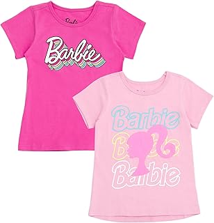 Barbie Girls 2 Pack Adaptive T-Shirts Sensory Friendly Little Kid Sizes (4-7-8)
