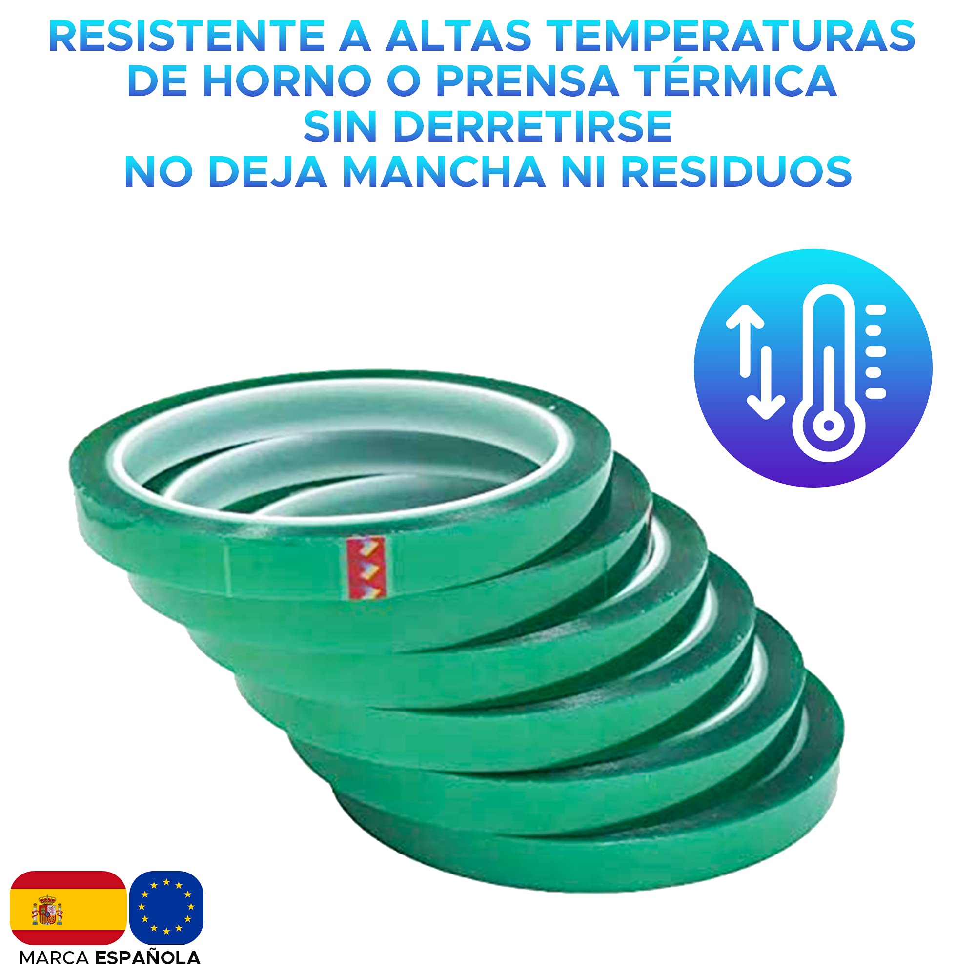 PACK 6 unidades de Cinta Térmica Adhesiva verde especial para sublimar, resistente a altas temperaturas |No Mancha