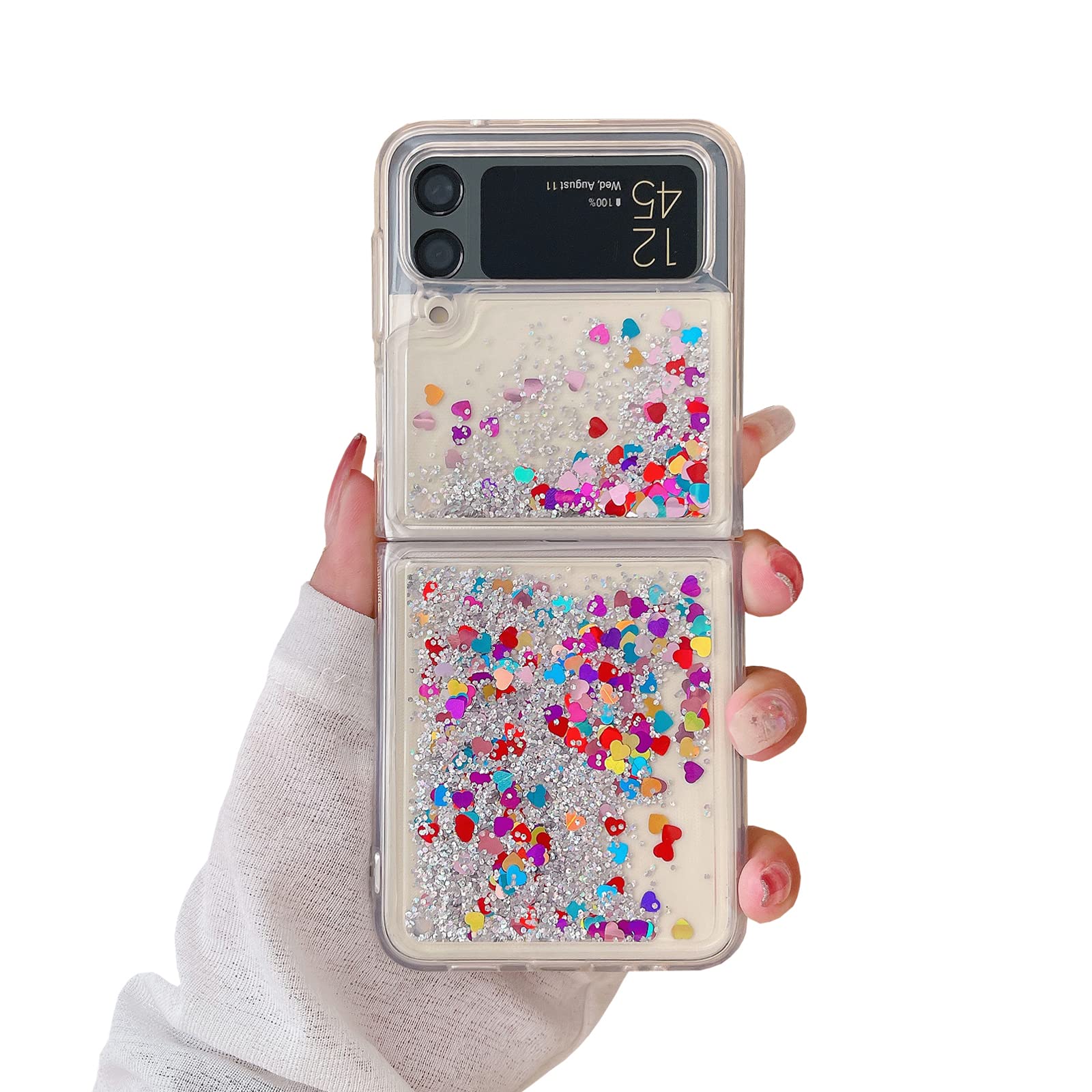 YAKVOOK for Samsung Galaxy Z Flip 3 Glitter Case for Girls Women Liquid Bling Sparkle Luxury Flowing Floating Quicksand Soft TPU Clear Case for Samsung Galaxy Z Flip 3 5G 2021