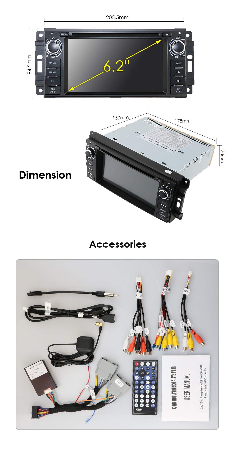 Hizpo Single Din Car Stereo for Jeep Wrangler JK Challenger Dodge Ram