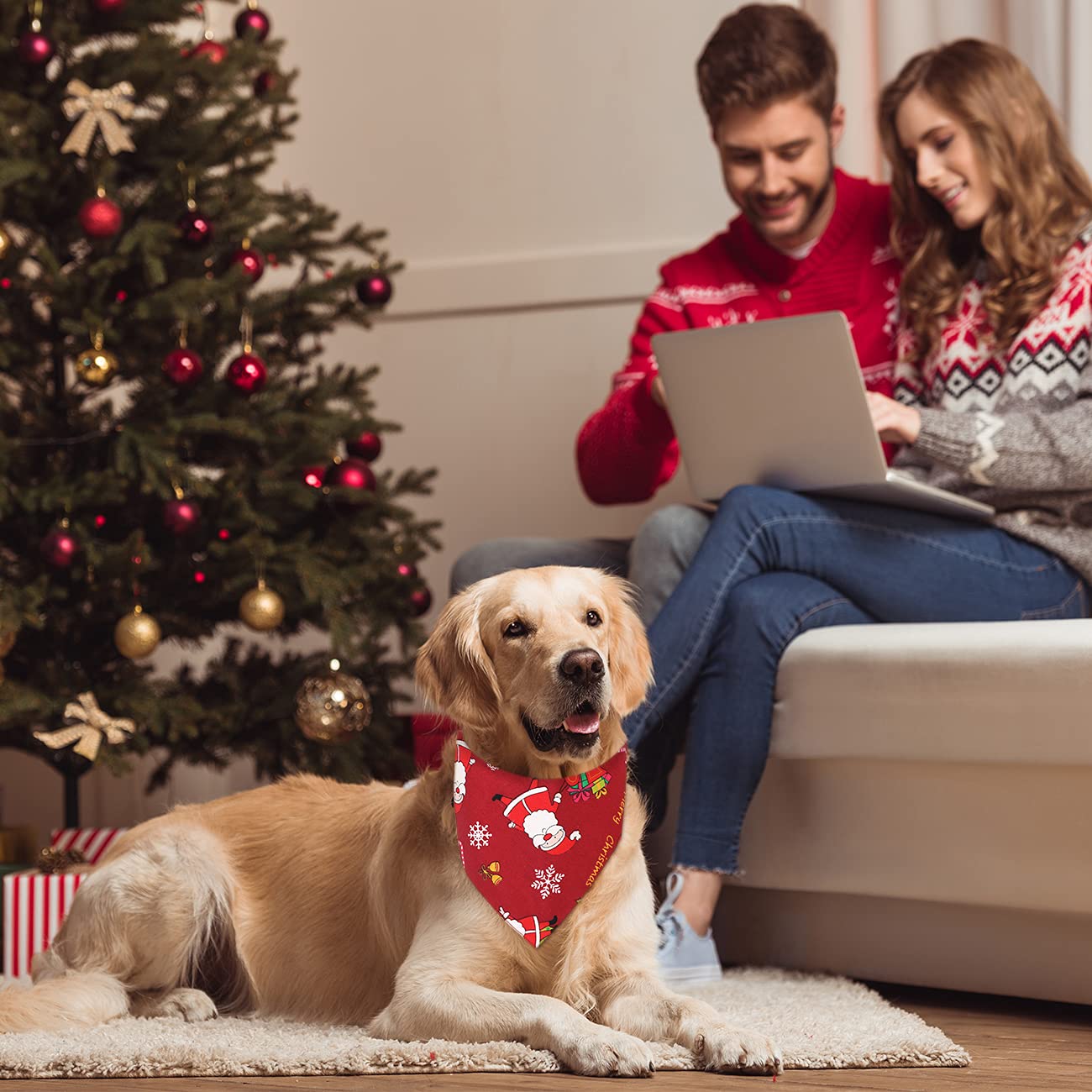Weihnachts-Hundehalstücher Aus Baumwolle – Kariert, Verstellbar, 2 Stück (rot & Grün)