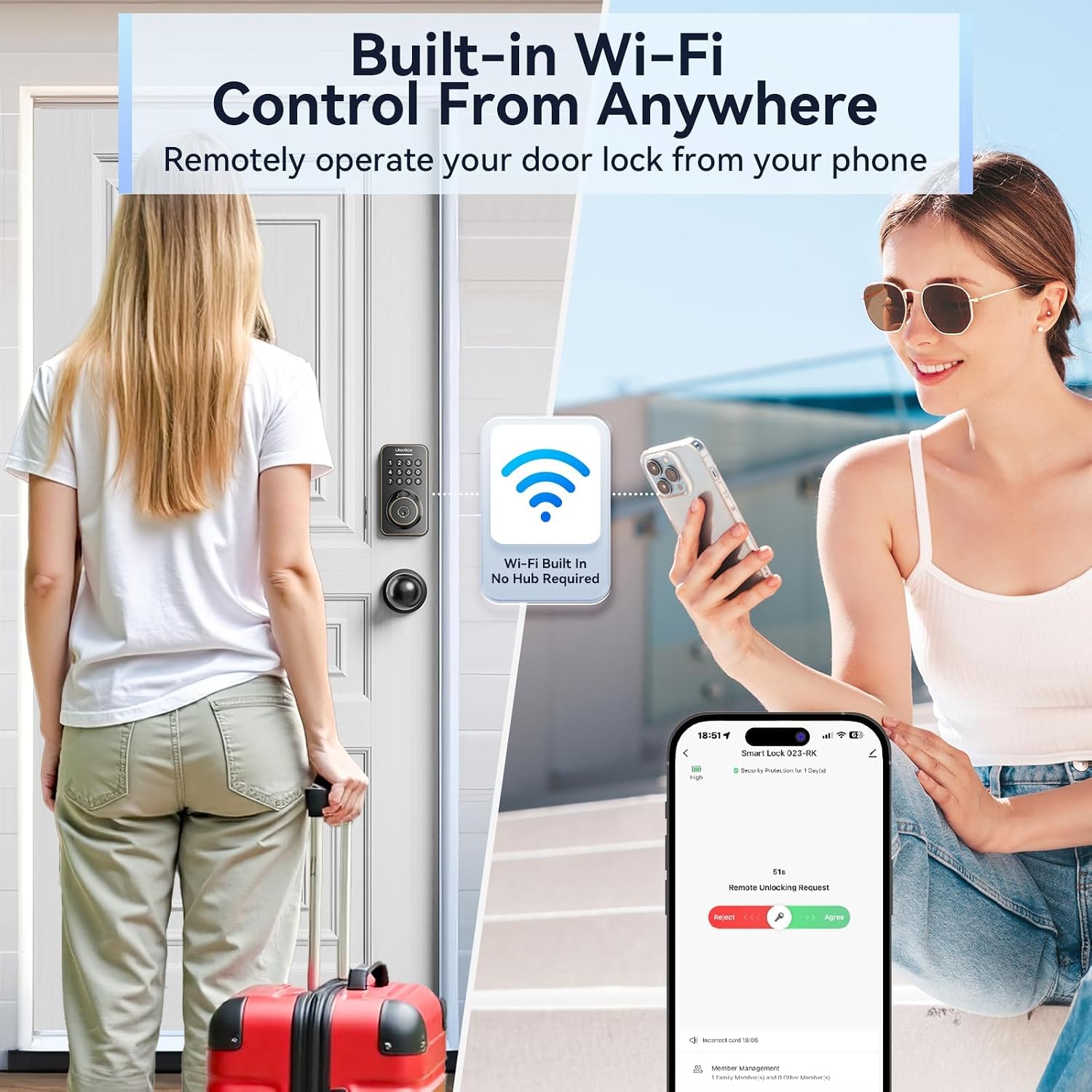 lecoce U68W WiFi Fingerprint Smart Door Lock with Knob Set, Bronze image 2