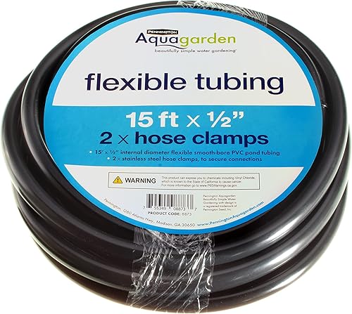 Pennington Aquagarden Aquagarden Tubo flexible para estanque, 15 pies x ½ pulgadas de diámetro interior, tubo de PVC de calibre liso, incluye 2