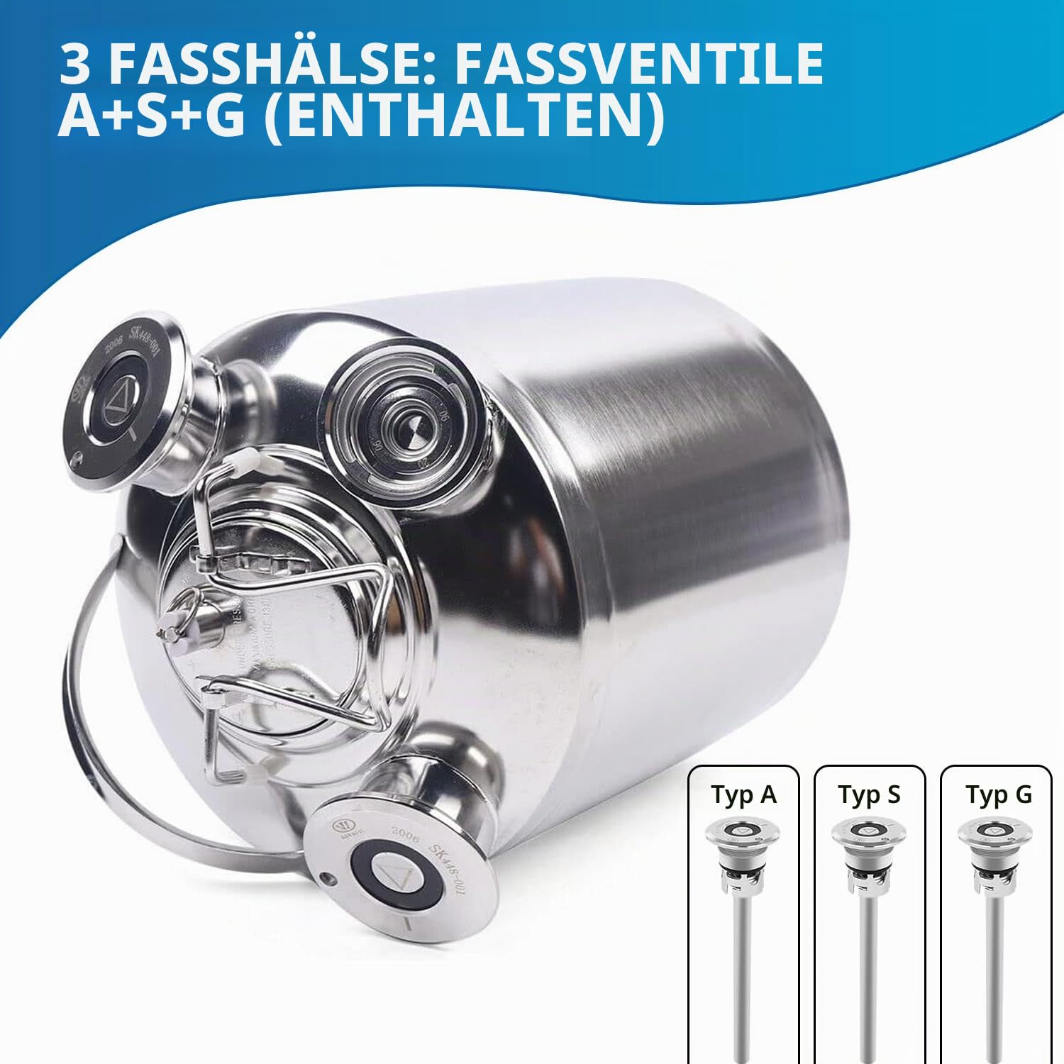 Bier Reinigungsfass 10L Edelstahl 3 Kopf Zapfanlagen Reinigungsset inkl. Keg | -Spießen A, S, G - Bierzapfanlage & Bierleitungsreiniger - Rostfreier 10L Reinigungsbehälter