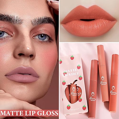 Miniatura 2 de WENJLYJ Juego de 3 pintalabios color nude mate, lápiz labial líquido natural de terciopelo suave mate, brillo labial de larga duración, impermeable,