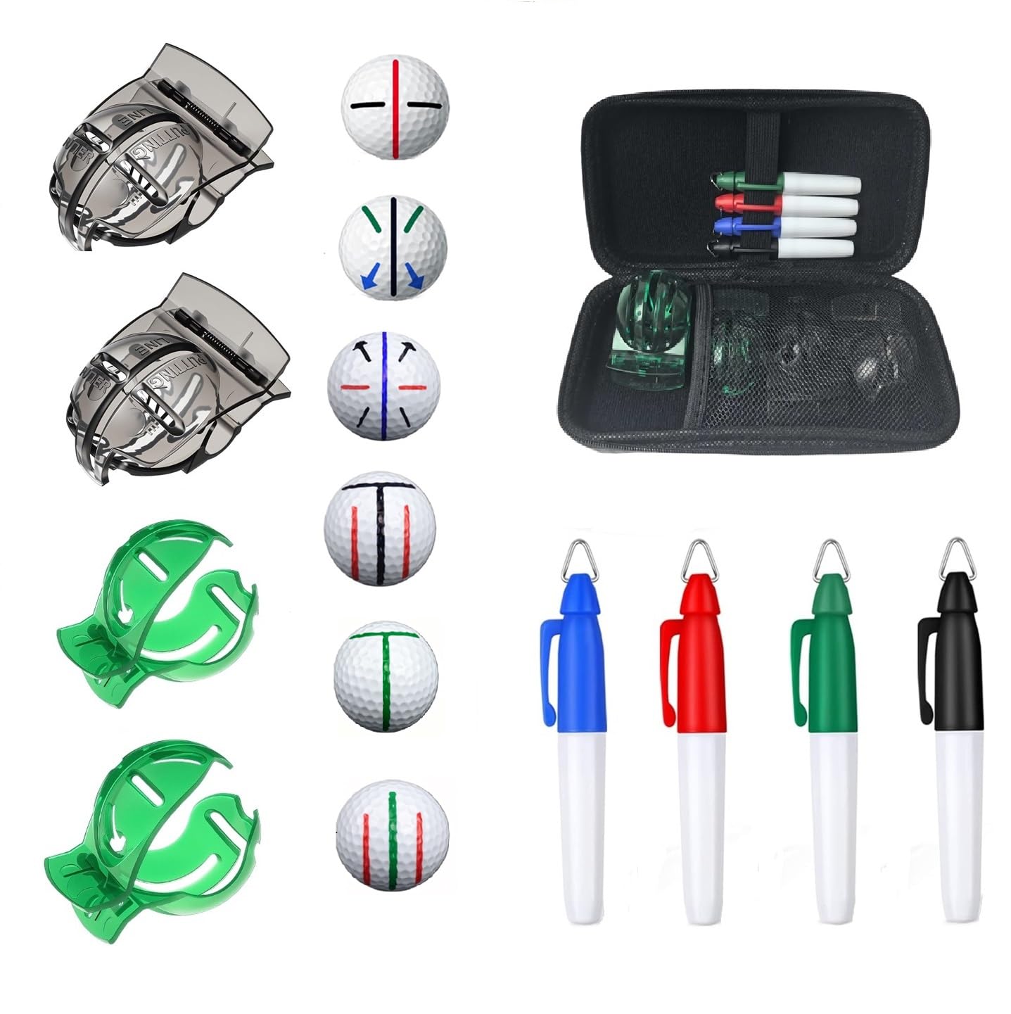 Narzędzie do oznaczania linii piłek golfowych, 4 szt. markerów do piłek golfowych z 4 kolorami markerów do piłek golfowych, narzędzie do rysowania piłek golfowych z etui organizera