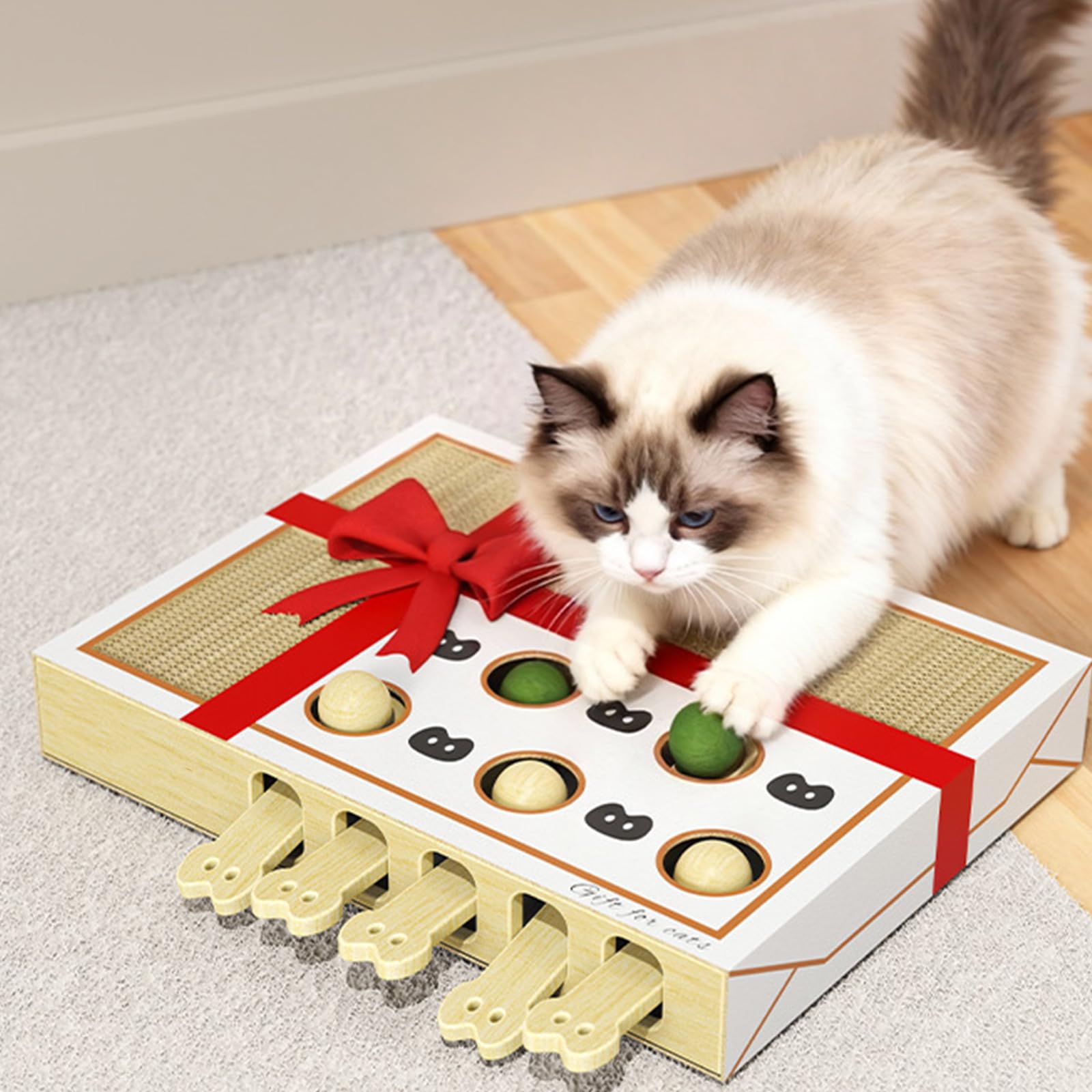 Activity Box Design interattivo a prova di masticazione struttura include tiragraffi per gattini curiosi giocattolo arricchimento gatti in feltro