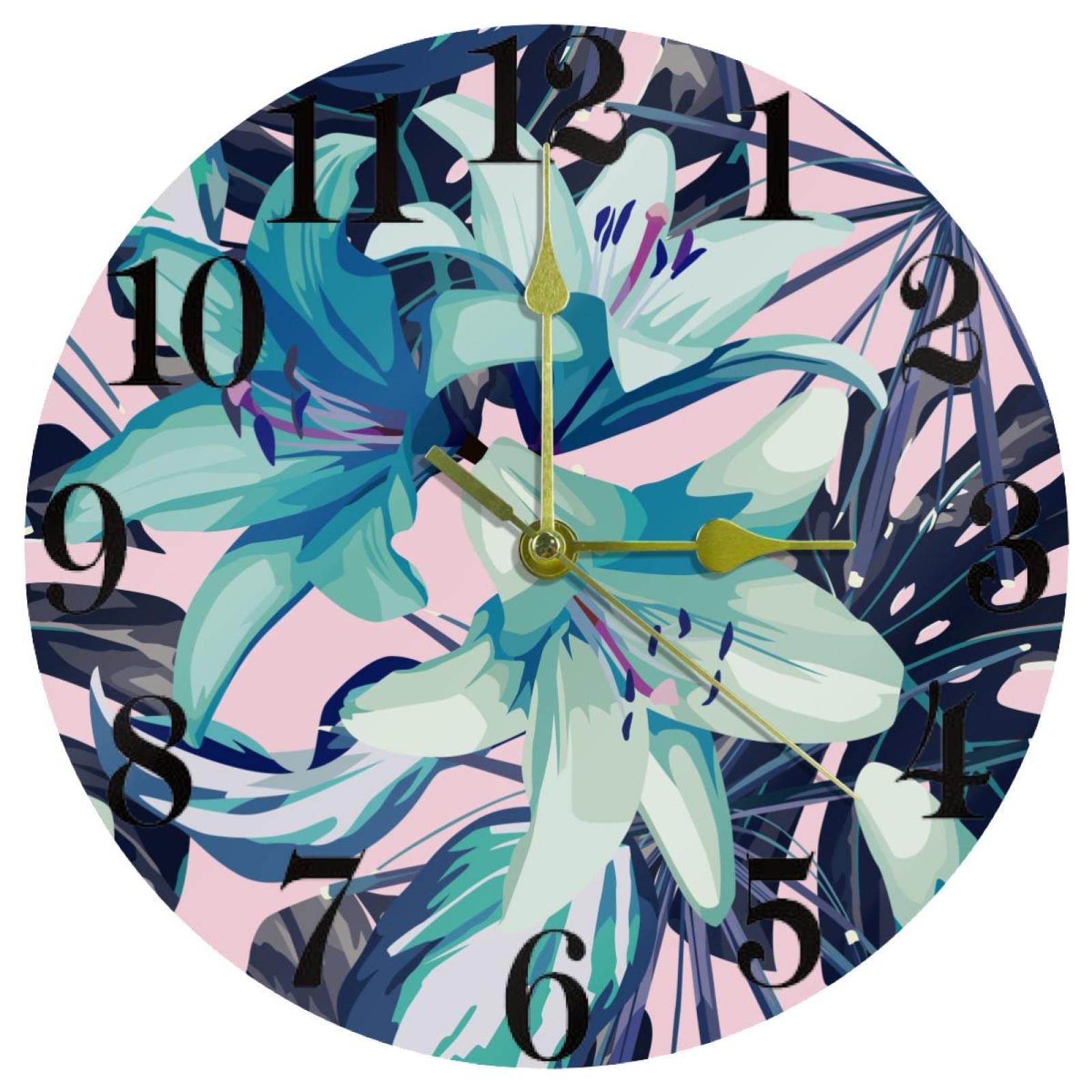 Horloge murale pour maison et cuisine au design floral et rond de 25,4 cm