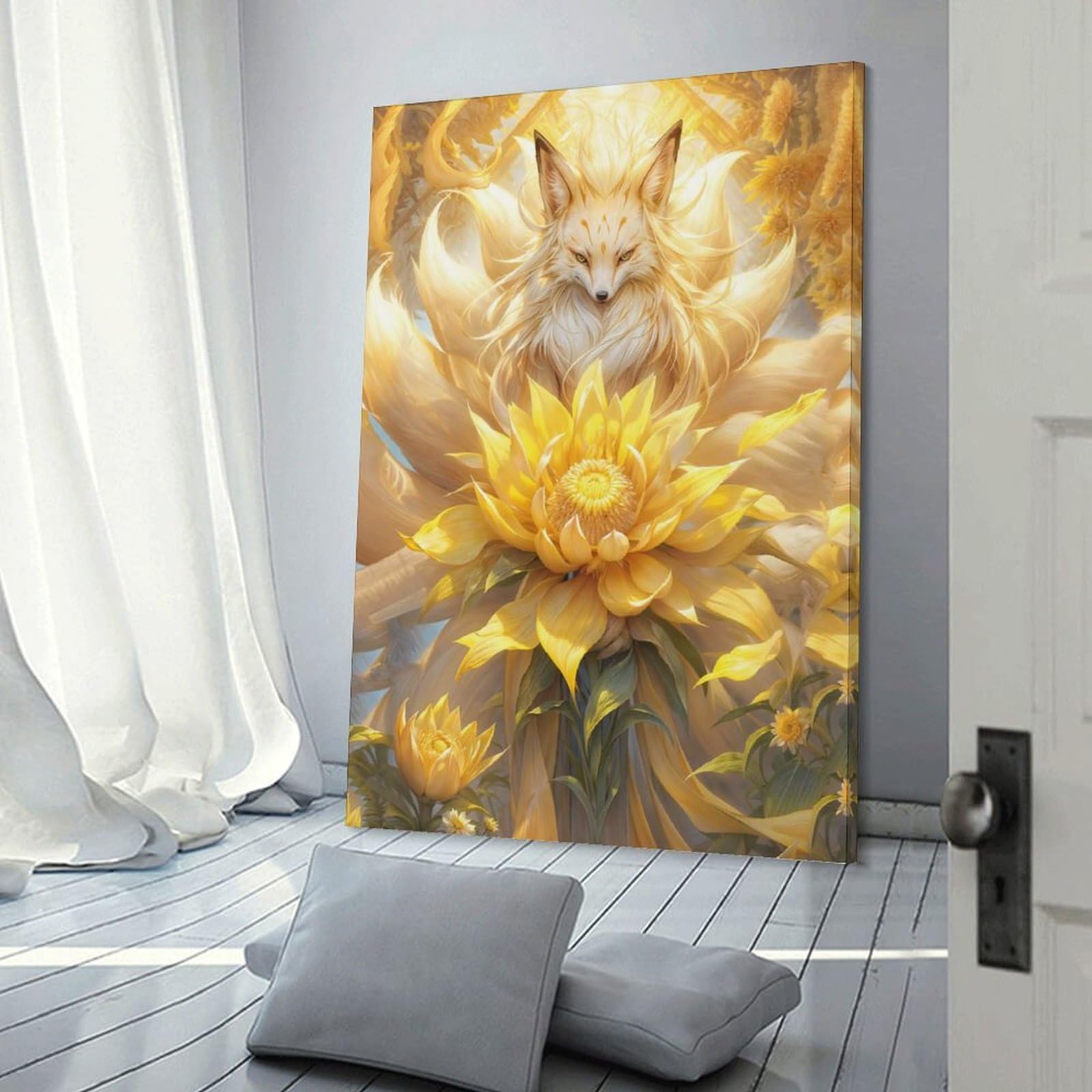 Junmoney Frame-Style-11 Nine Tailed Fox Wall Decor Canvas Print, 24X36inch(60X90cm), For Flats, Guest Rooms Or Compact Rooms, A Simple Refresh For Blank Walls