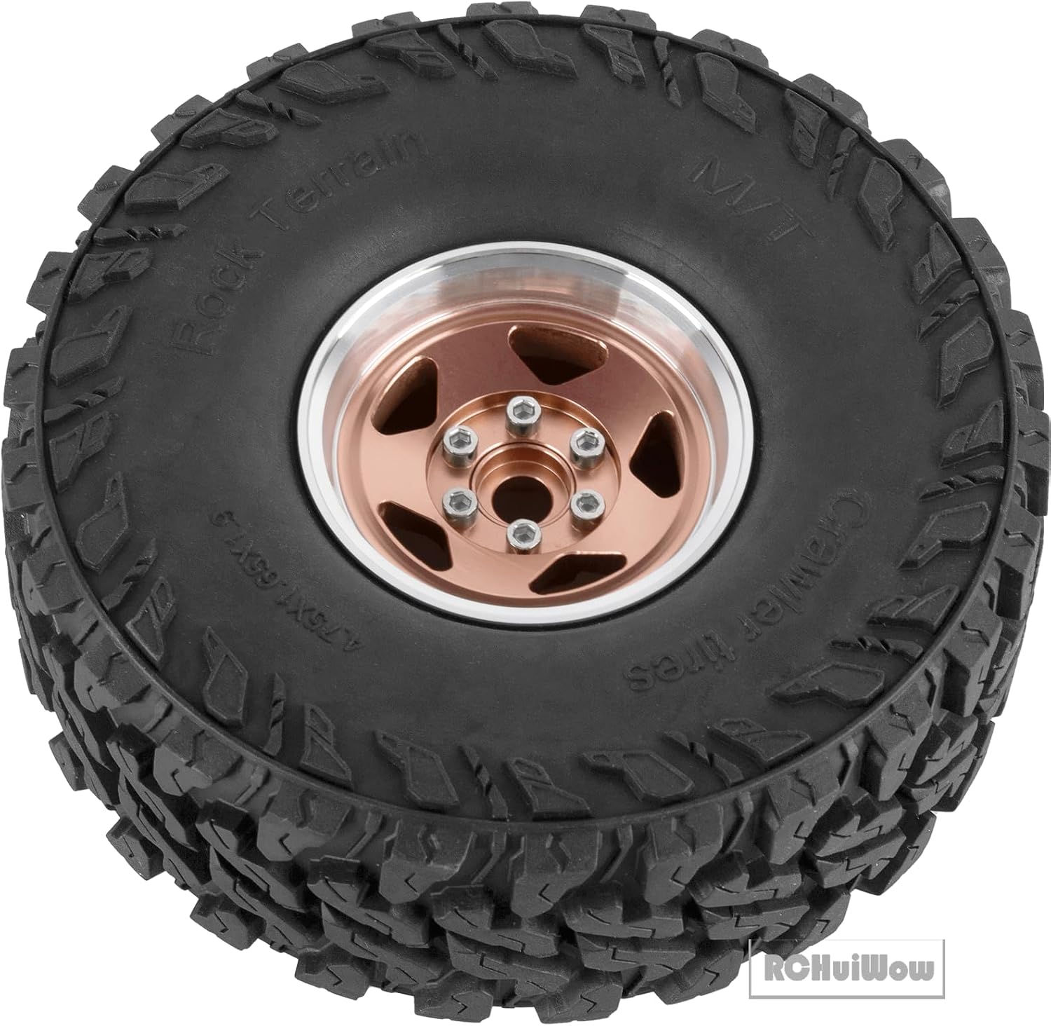 RC Alloy 1.9" Beadlock Wheels and Tires for 1/10 RC Crawler TRX4 SCX10 SCX10 III 90046 D90,1.9 RC Wheels and Tires 1.9 Beadlock Tires RC Rims,4 Packs,Brown