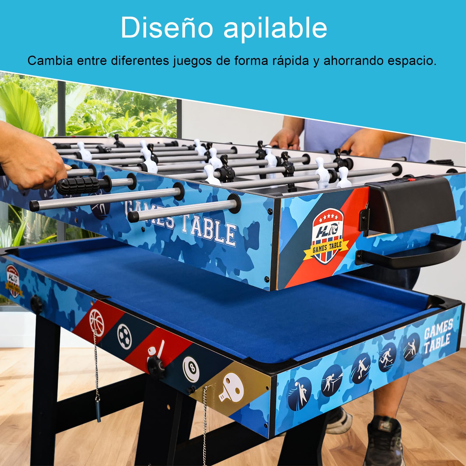 Juego de Mesa combinada 5 en 1 para niños Mesa de Ping Pong Mesa de Billar Fútbol Hockey Baloncesto para Navidad Familiar o Regalo de cumpleaños para niños (1,2 m de Longitud)