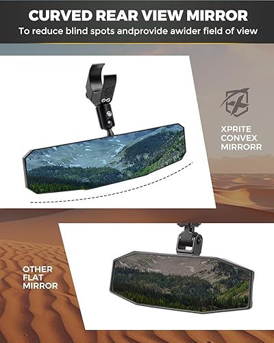 Miniatura 3 de Xprite Espejo central retrovisor UTV de 13 pulgadas, espejos retrovisores de aluminio para montaje de barra de jaula enrollable de 1.75 a 2 pulgadas