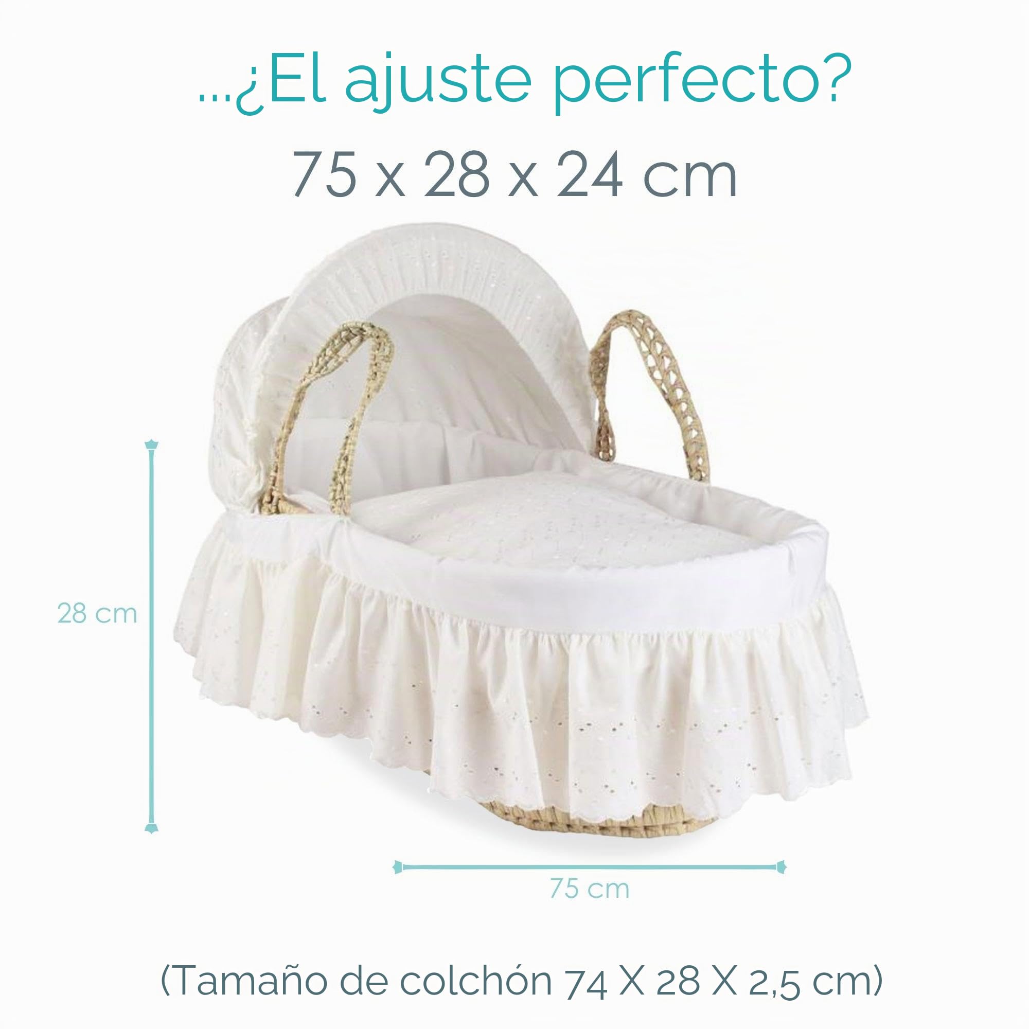 Clair de Lune Moisés Broderie Anglaise Palm Moisés 75 x 28 cm