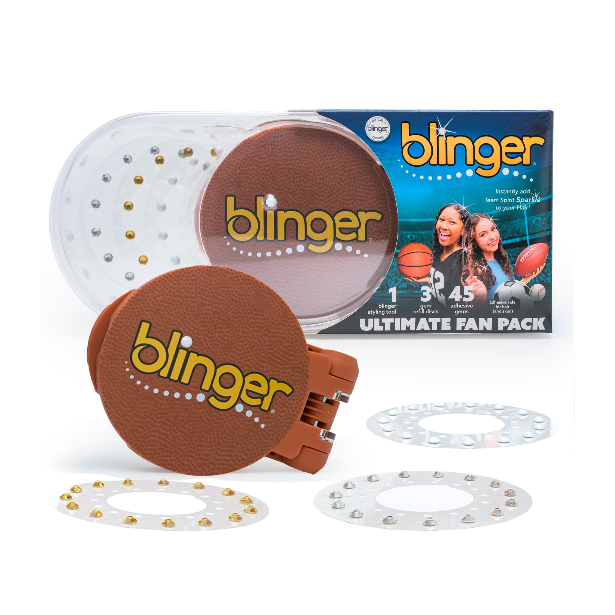 blinger Ultimate Fan Starter Pack with 45 Precision-Cut Glass Crystals as seen on Shark Tank Hair-Safe Bedazzler Gem