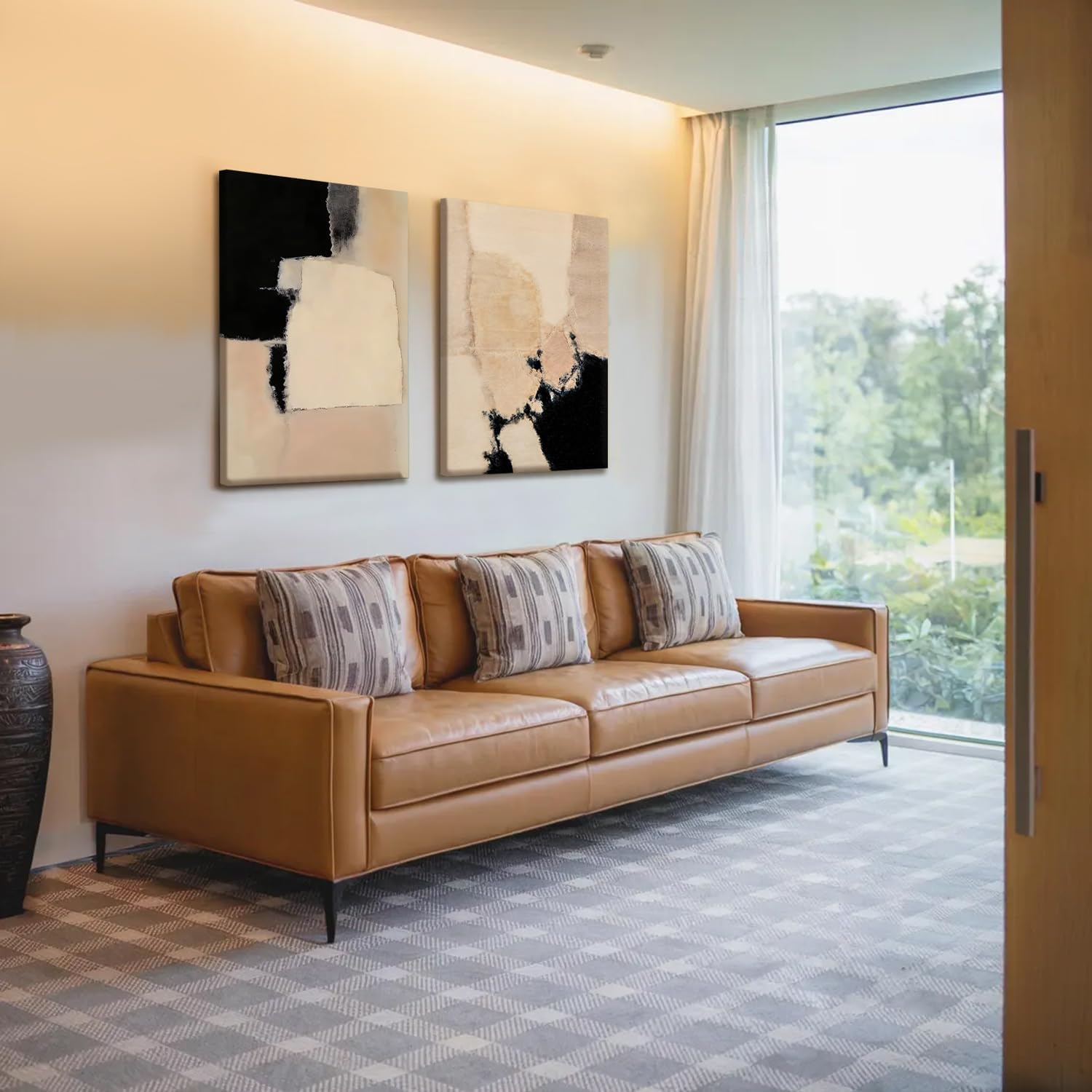 RUURUU 2Pcs Framed Black and Brown Abstract Canvas Wall Art Neutral Mid-Century Wall Decor Boho Neutral Minimalist Posters Prints Modern Paintings Pictures for Living Room, Bedroom, Office16x24inches