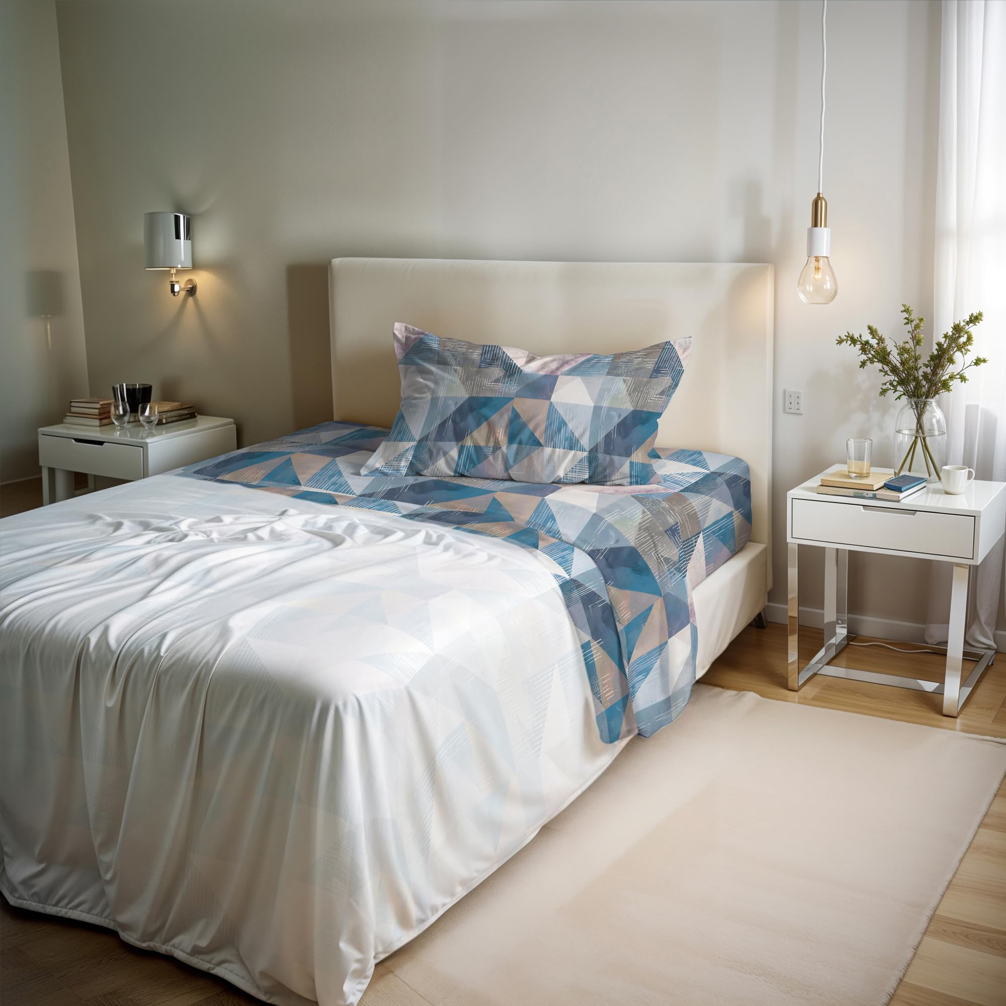 Italian Bed Linen Sepik Blue River Cotton Single Bed Sheet Set, Made In Italy – Complete Bed Set, Fitted Sheet, Top Sheet 90 X 200 Cm And Pillowcase With Inner Flap (Single, )