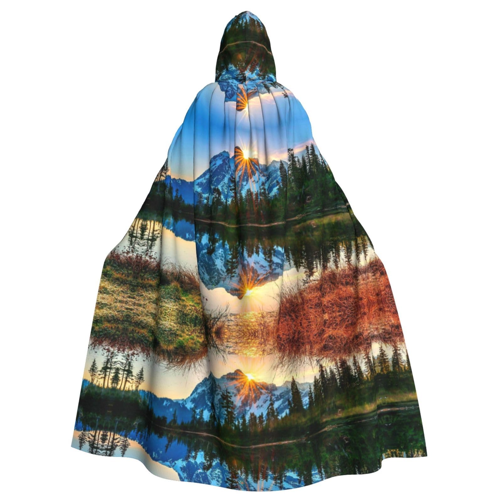 Mountain Sunrise Unisex Hooded Halloween Cloak Cosplay Halloween Christmas Fancy Dress Costumes For Adults