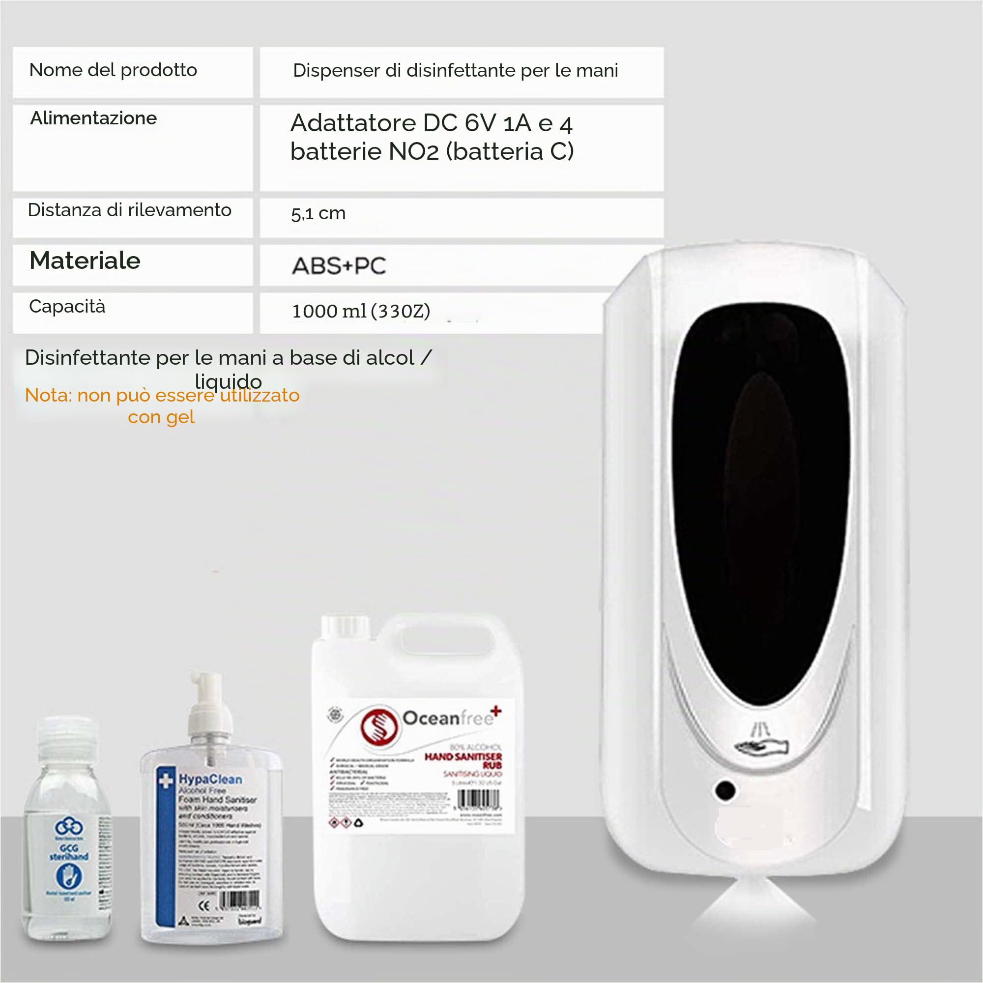 Dispenser Sapone di Disinfettante Automatico,1000ml Touchless Sensore Dispenser,Montato A Parete Di Detersivo Disinfettante Porta Sapone Liquido,Per Cucina,Bagno,Ufficio,Hotel