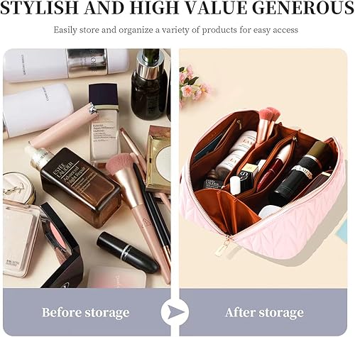 Miniatura 5 de Misvivaus Bolsa de maquillaje de viaje, regalos para mujeres, bolsa de maquillaje plana grande y abierta, organizador de maquillaje, bolsa de