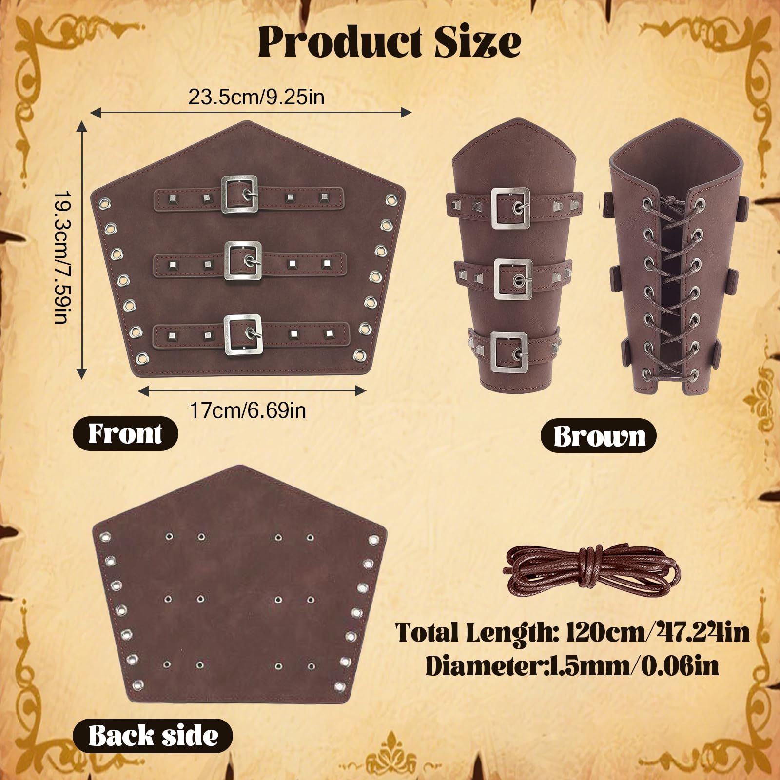 2 Pièces Protège Bras en Cuir Viking, Protège-Poignet Médiéval, Réglable Brassard Cuir, Rétro Renaissance Protection de Bras pour Chevaliers pour Halloween Décoration Punk Cosplay