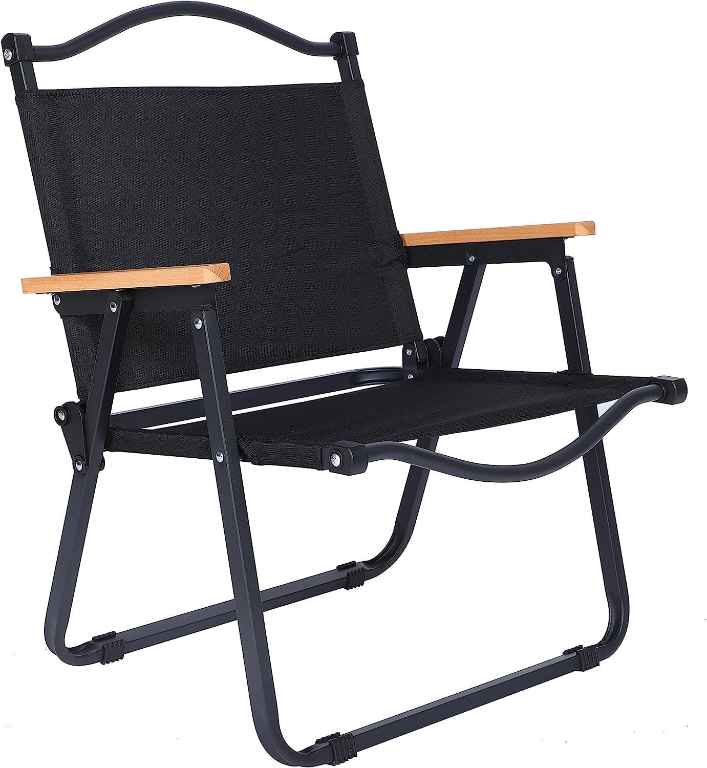 Ash & Roh Heavy-Duty Folding Camping Chair, Portable Outdoor Chair with Padded Backrest, Sturdy Steel Frame & Wooden Arm Supports, Ideal for Camp, Patio, or Garden (Black)-image-20