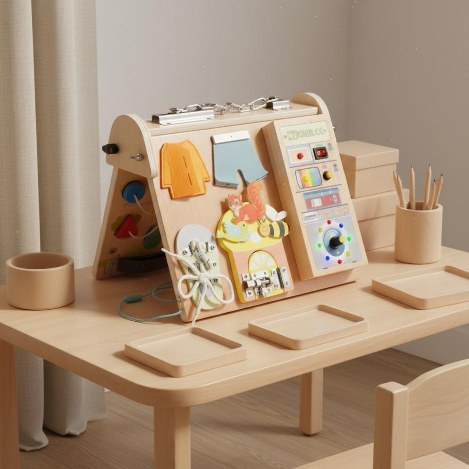 Educational Busy Board lebenspraktische Übungen LED-Busypanel Feinmotorik Multi-Functional Aktivitätsbrett für Kleinkinder, Babys, Zuhause