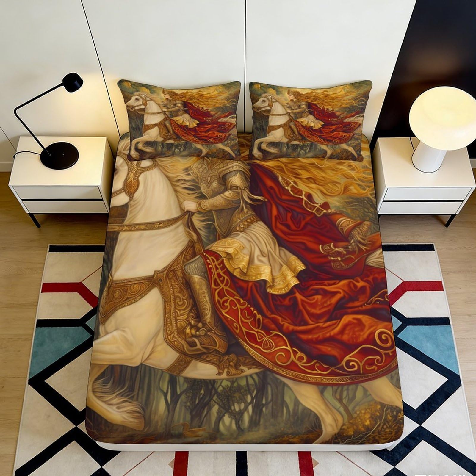 Dhbaneiok Style-2 3D Printed Medieval Knight Fitted Sheet Microfiber Art Decor Renaissance Horse Bed Cover For Bedroom Dorm Mattress Protection 90X200x25cm