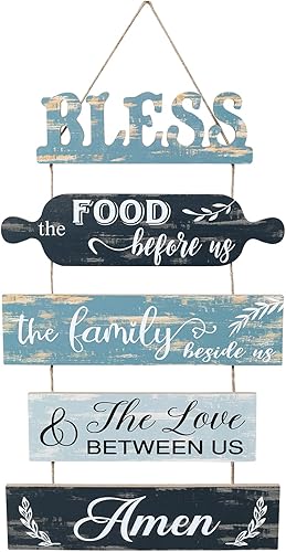 SwallowLiving Letrero rústico de cocina de granja con texto en inglés Bless The Food Before Us, decoración de pared rústica para comedor, collage de